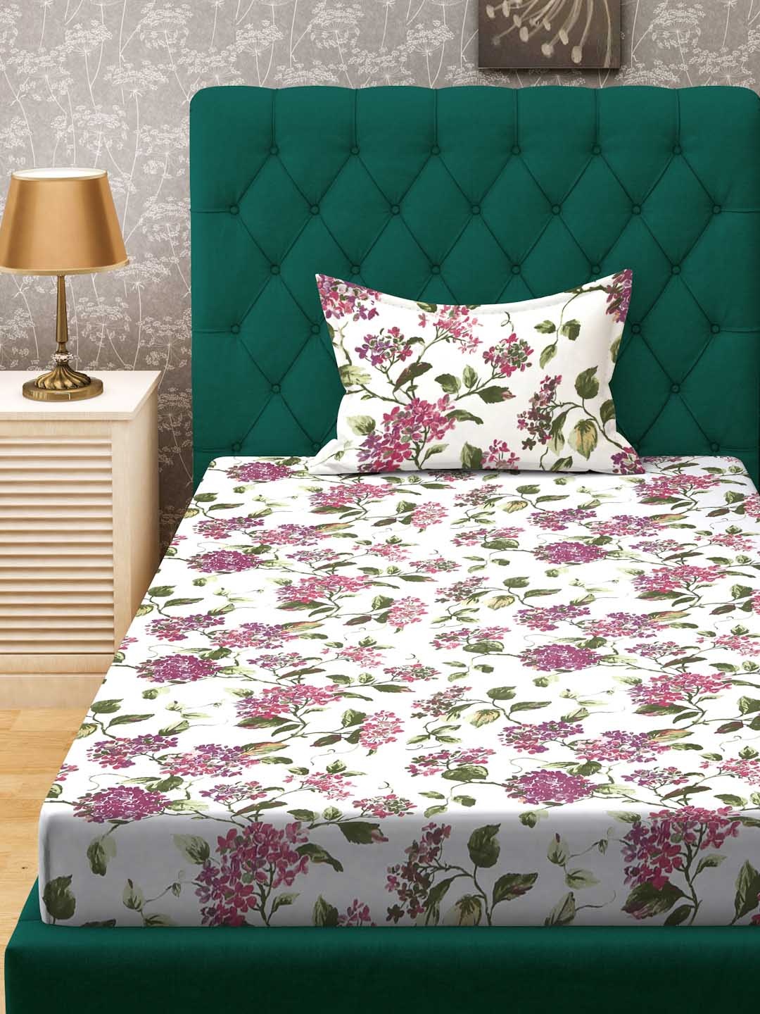 

ROSARA HOME White & Pink Floral 200 TC Single Cotton Bedsheet with 1 Pillow Cover