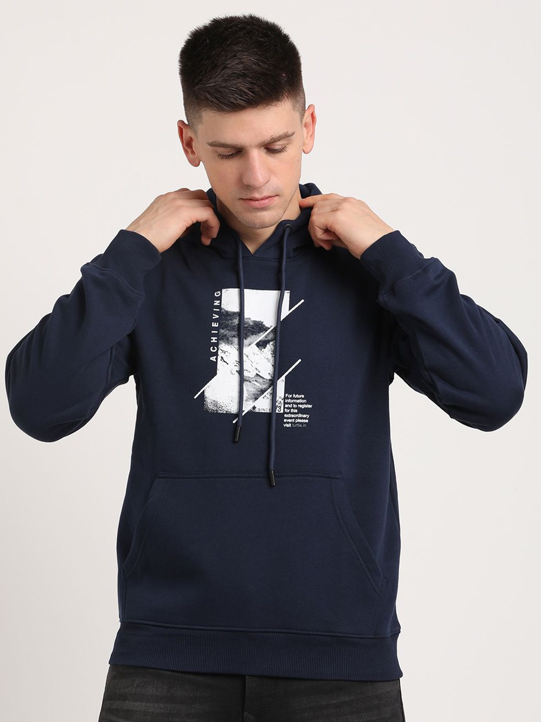 

Turtle Men Typography Printed Hood Cotton Pullover Sweatshirt, Blue