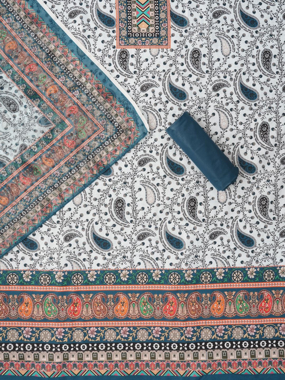 

Jaipur Kurti Paisley Printed Cotton Blend Dress Material with Dupatta, Teal