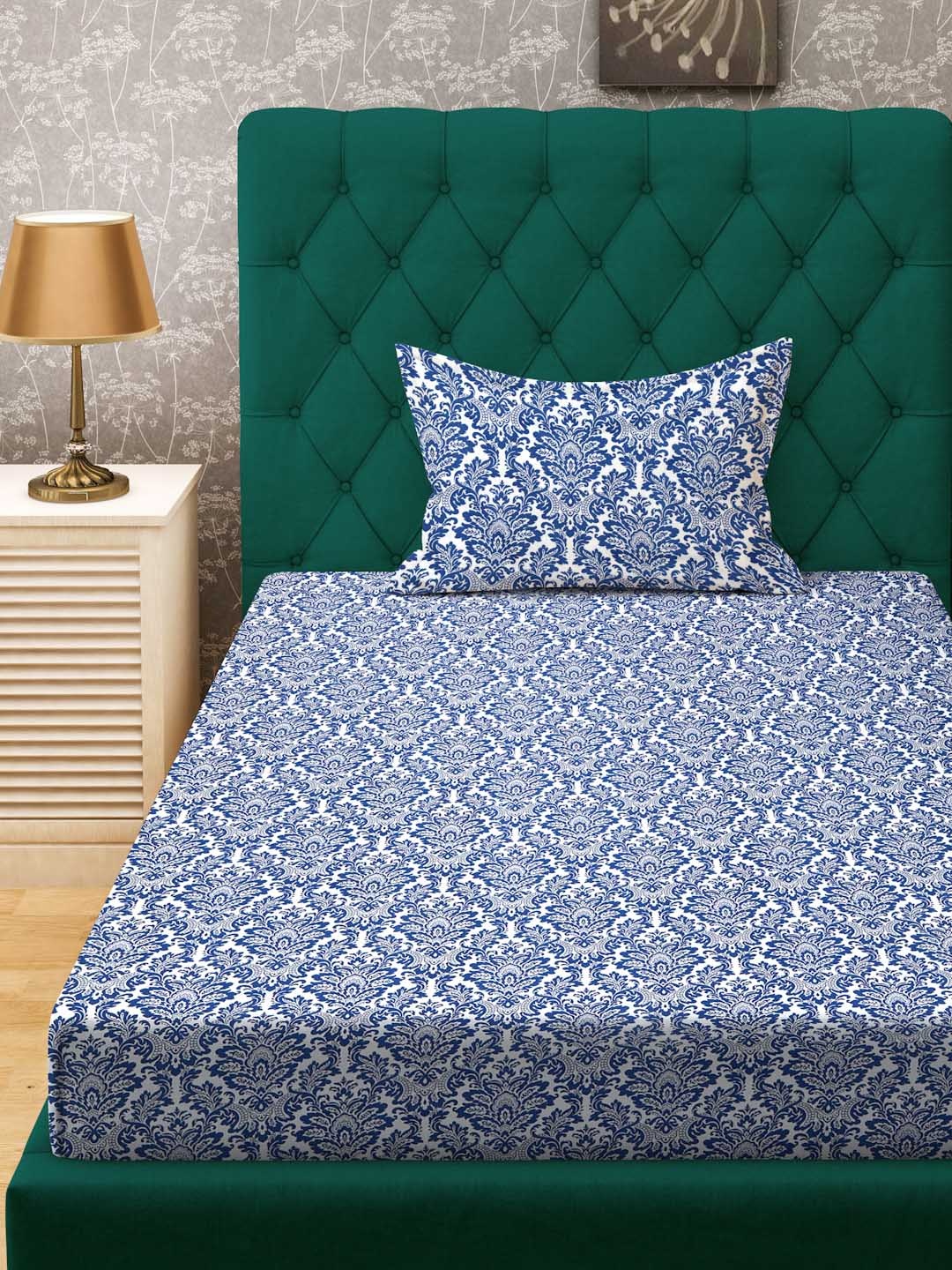 

ROSARA HOME Navy Blue Ethnic Motifs 200 TC Single Cotton Bedsheet with 1 Pillow Cover