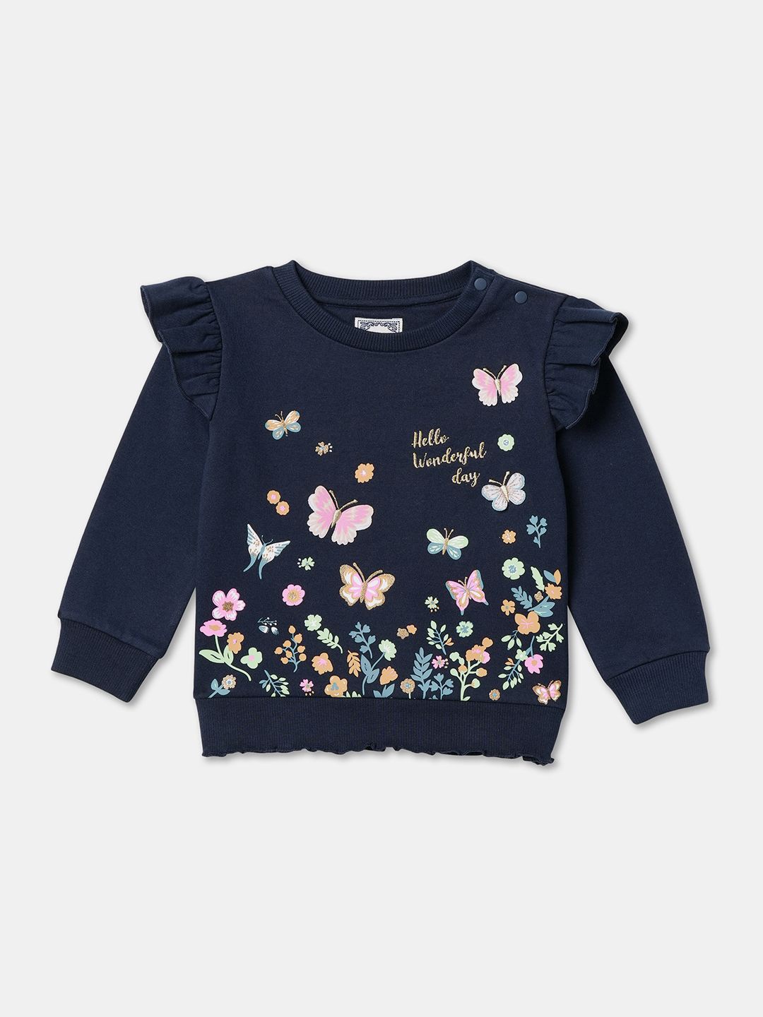 

R&B Girls Floral Printed Round Neck Cotton Pullover Sweatshirt, Blue