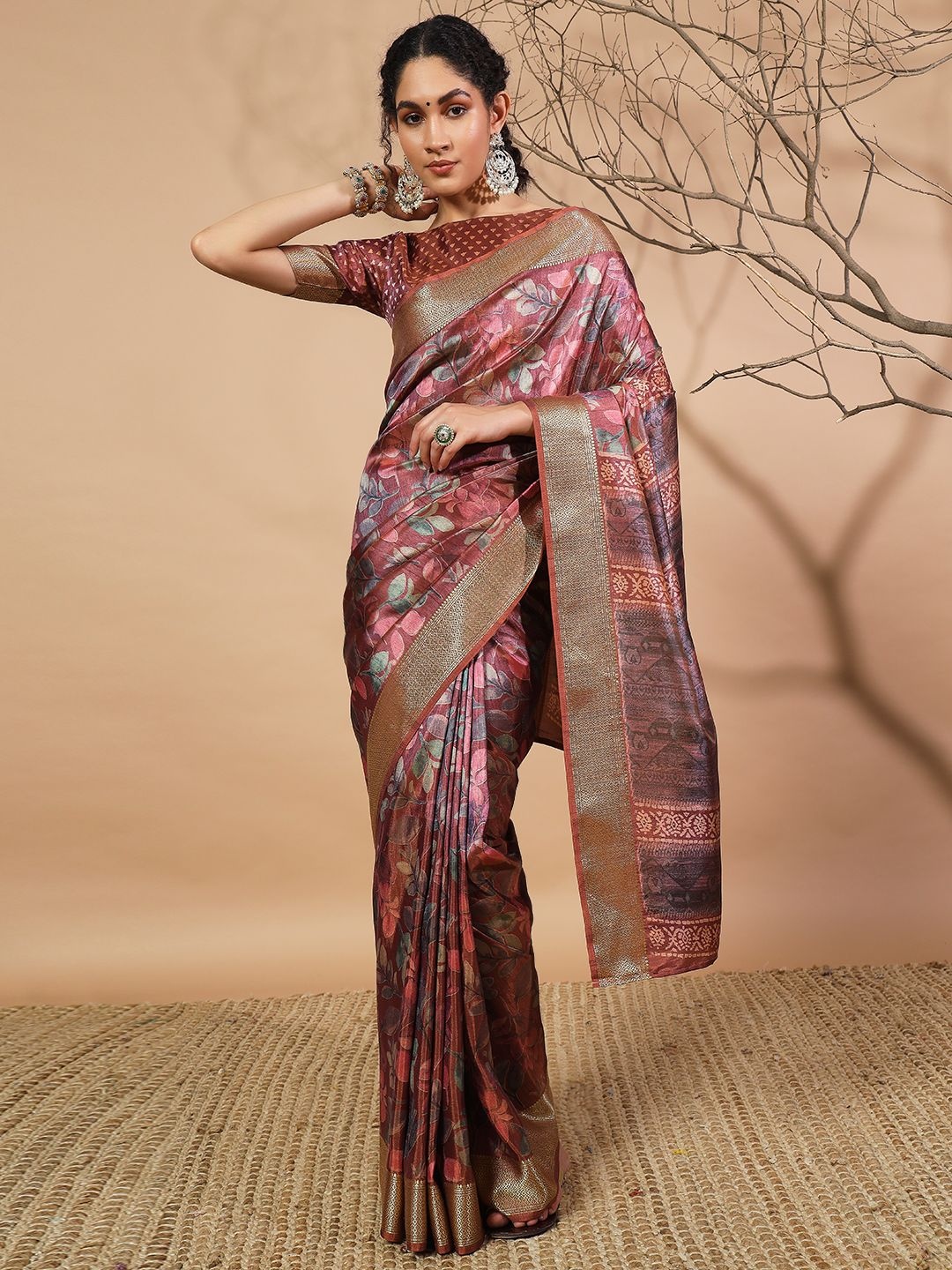 

RACHNA Floral Zari Pure Silk Patola Saree, Rust