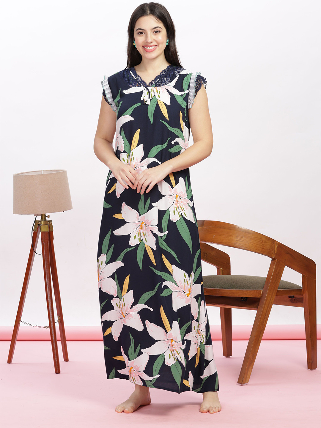 

9shines Label Printed Maxi Nightdress 2332MB-L, Navy blue