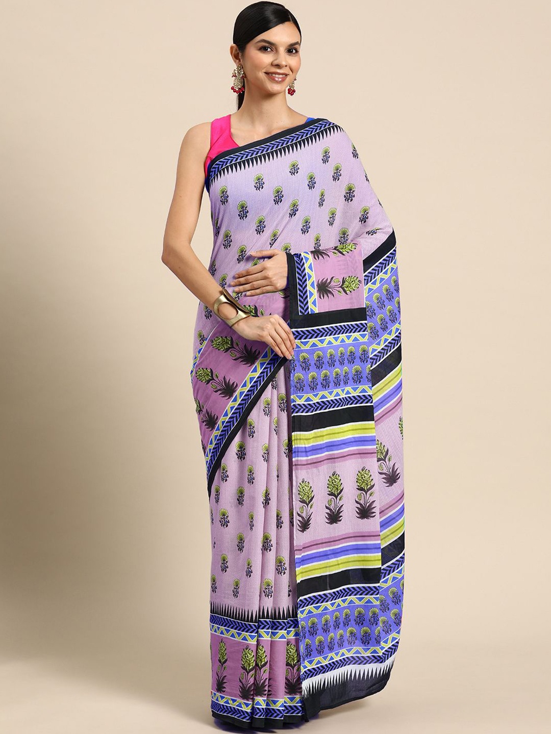 

BUTA BUTI Ethnic Motifs Printed Pure Cotton Saree, Lavender