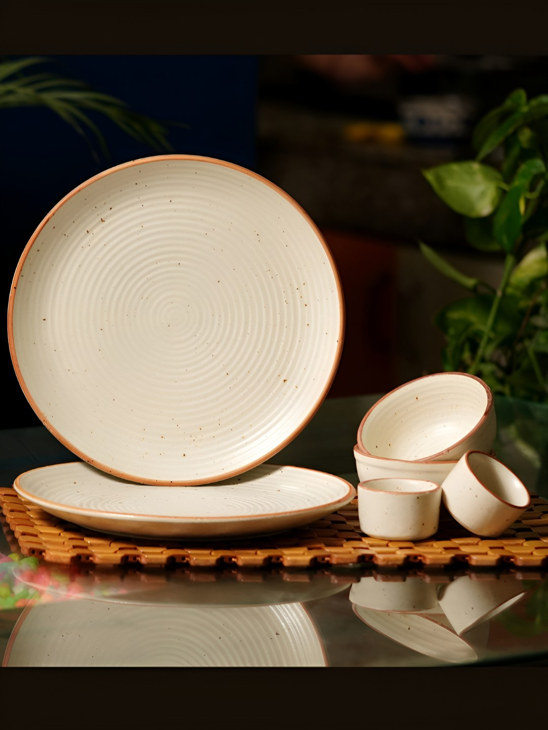 

Freakway Off White & Orange 6 Pieces Ceramic Dishwasher and Microwave Safe Dinner Set