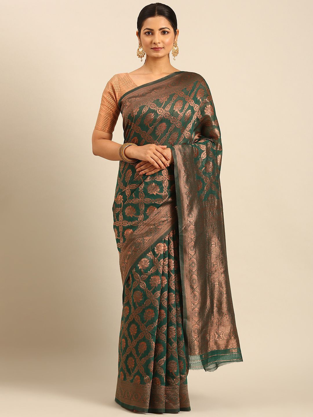 

Ishin Ethnic Motifs Zari Saree, Green