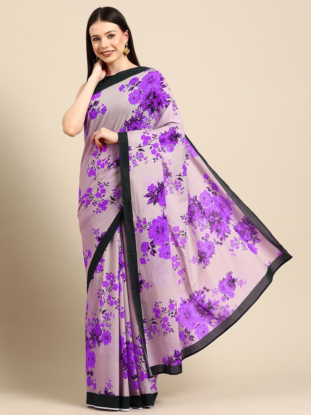 

BUTA BUTI Floral Pure Cotton Saree, Lavender