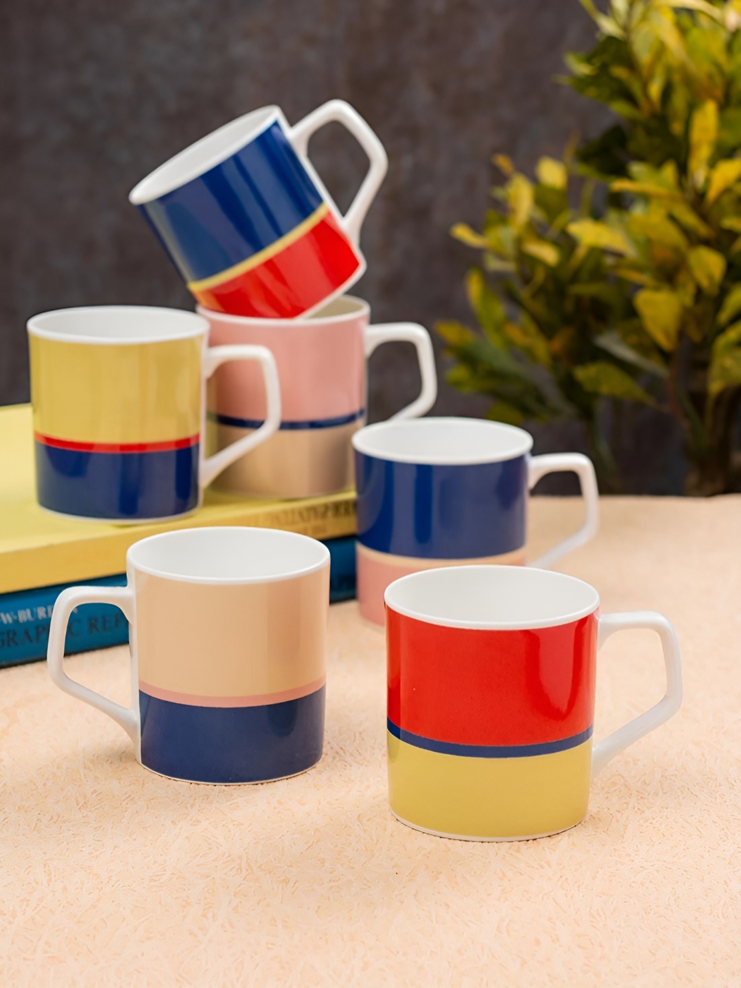 

JCPL Red & Blue 6 Pieces Ceramic Glossy Cups 215ml