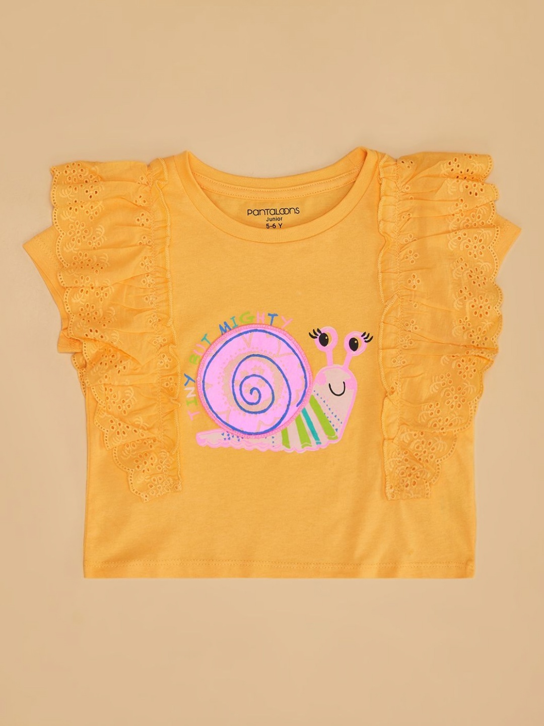 

Pantaloons Junior Girls Graphic Printed Round Neck Cotton Relaxed Fit T-shirt, Yellow