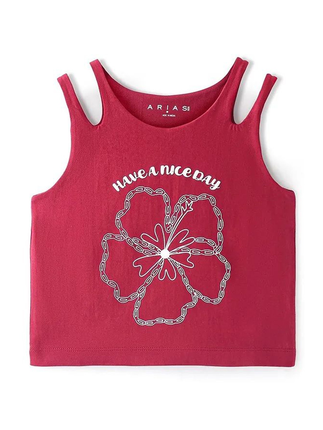 

ARIAS By LARA DUTTA Girls Graphic Printed Round Neck Cotton Top, Red