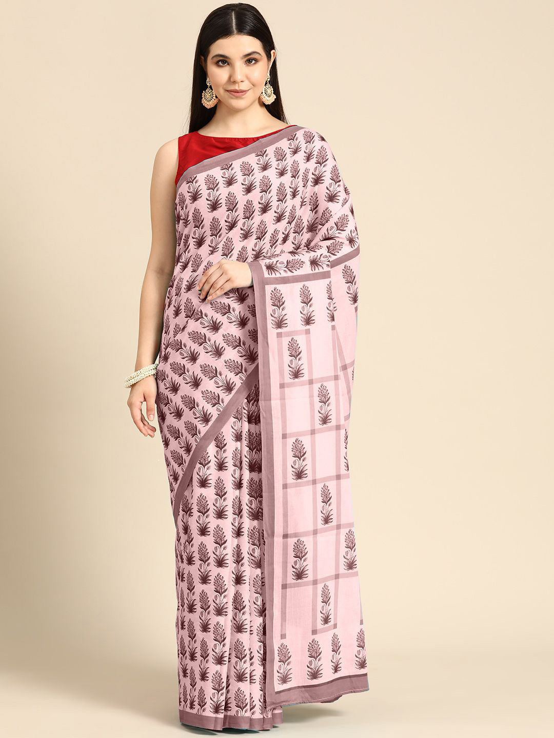

BUTA BUTI Ethnic Motifs Printed Pure Cotton Saree, Mauve
