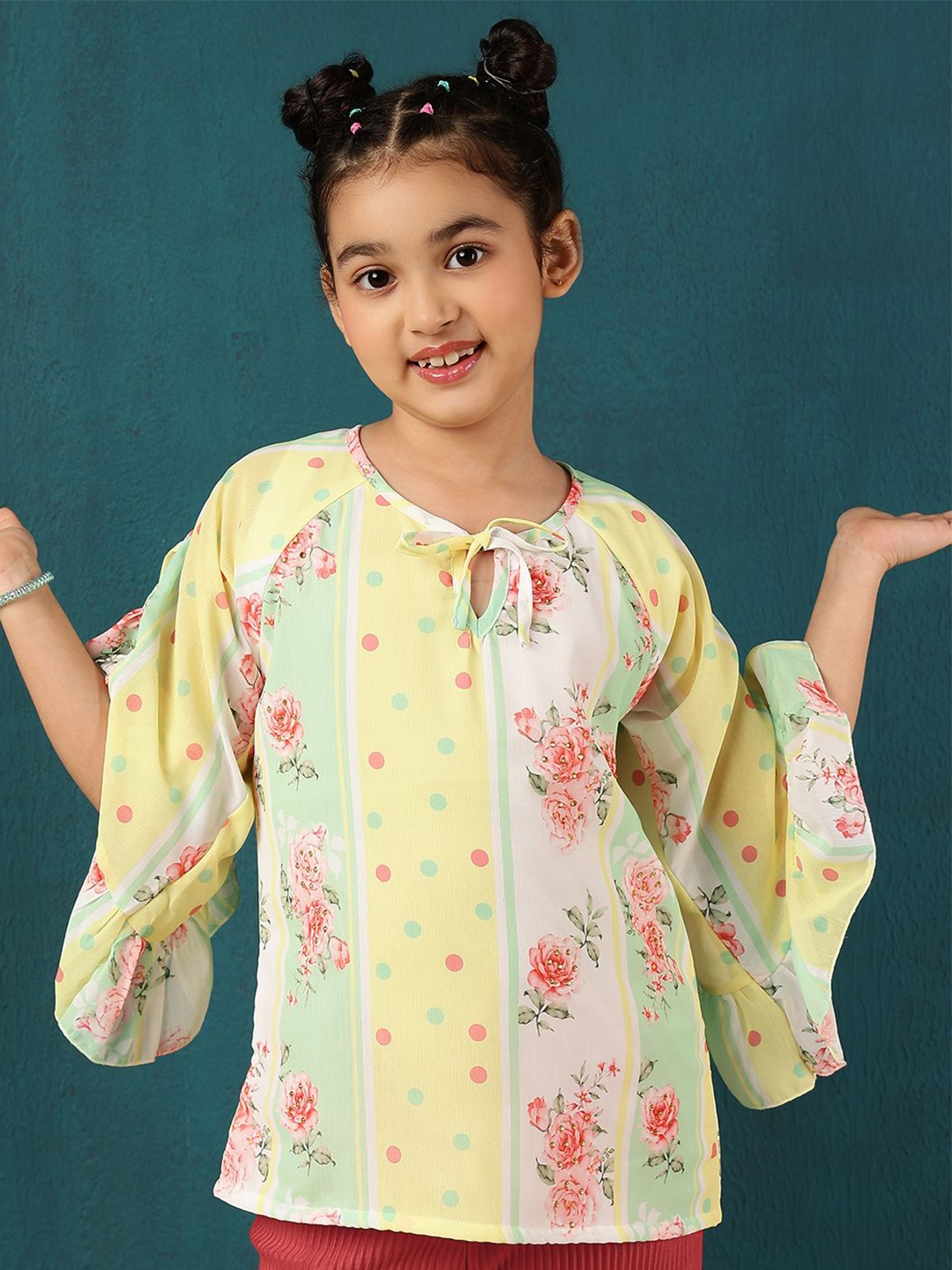 

BAESD Girls Floral Printed Keyhole Neck Top, Yellow
