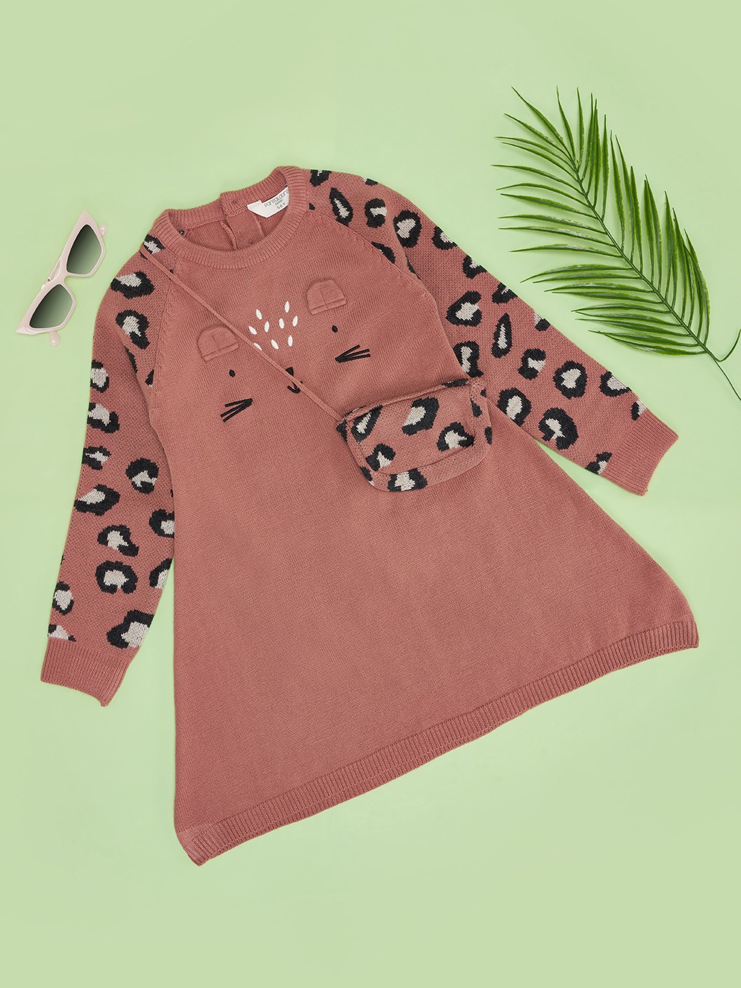 

Pantaloons Junior Girls Animal Printed A-Line Midi Jumper Dress With Bag, Pink