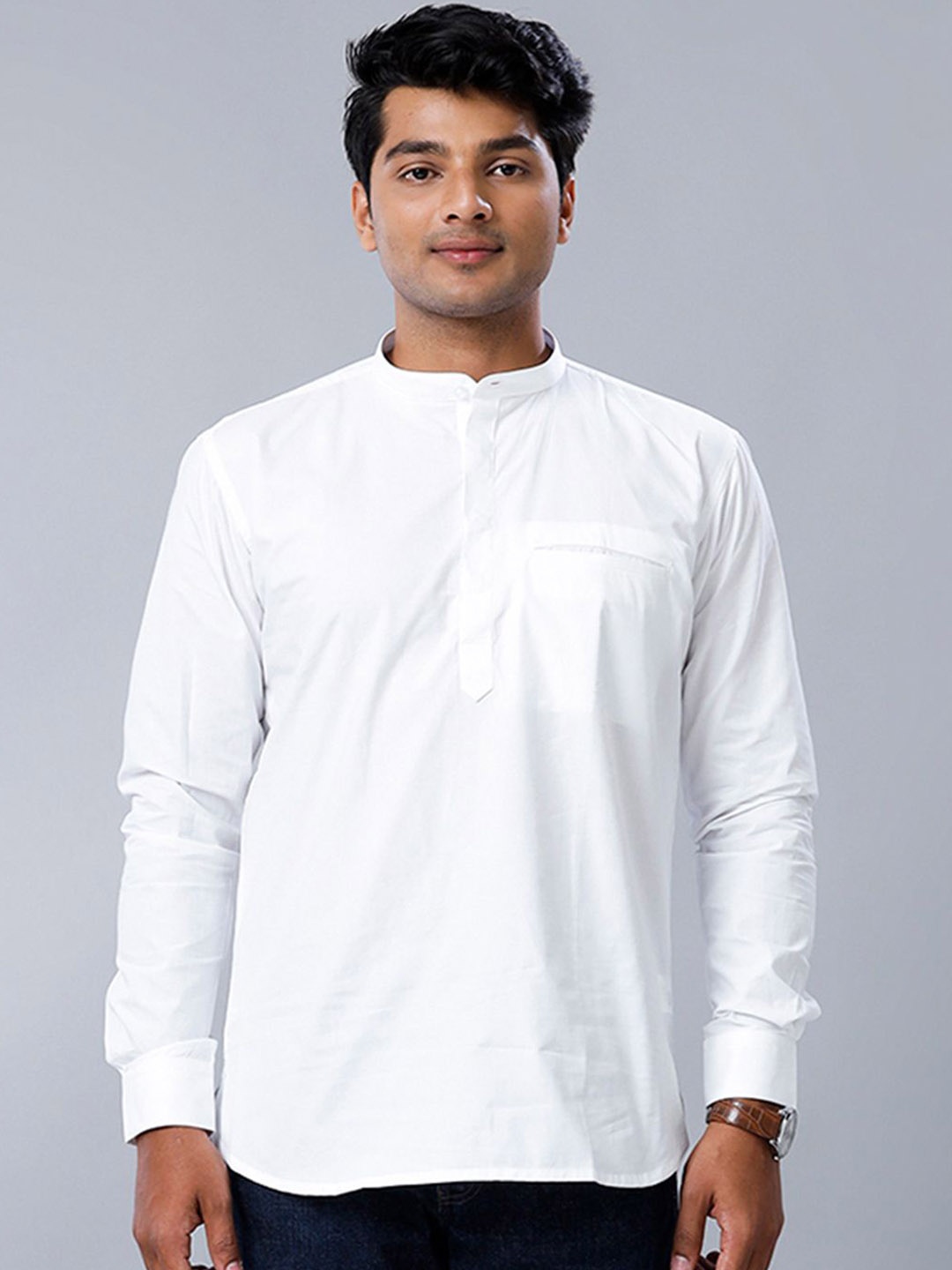 

Ramraj Mandarin Collar Straight Short Kurta, White