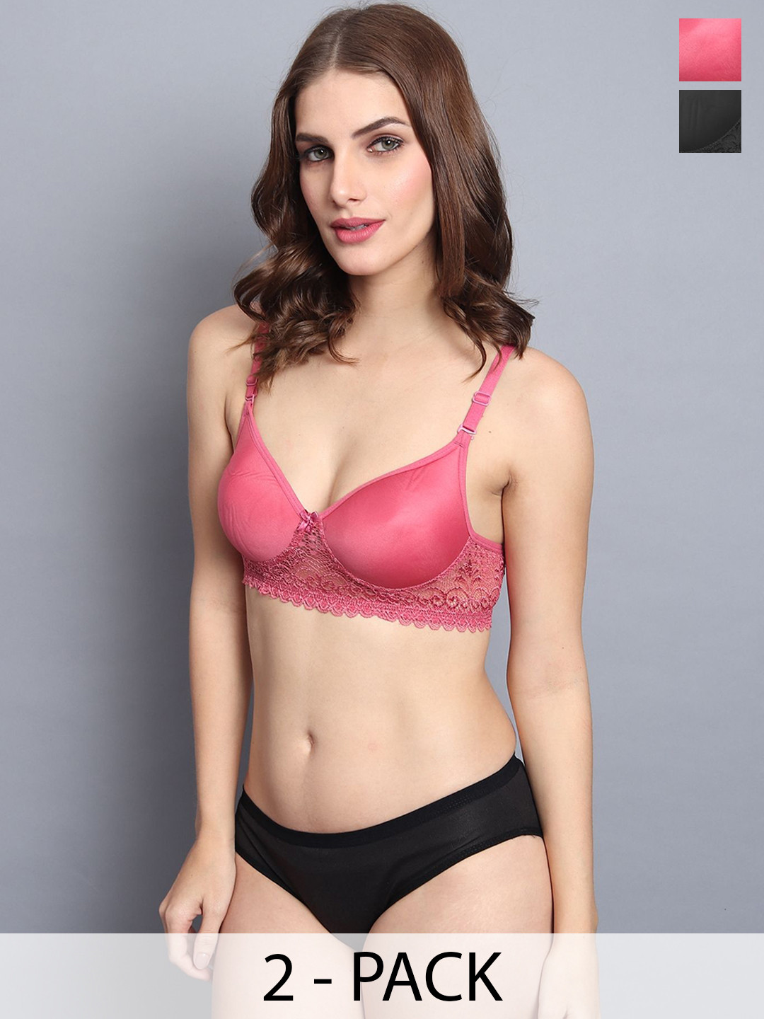 

AROUSY Pack Of 2 Lightly Padded Cotton Lingerie Set A_PD-Sett2, Black