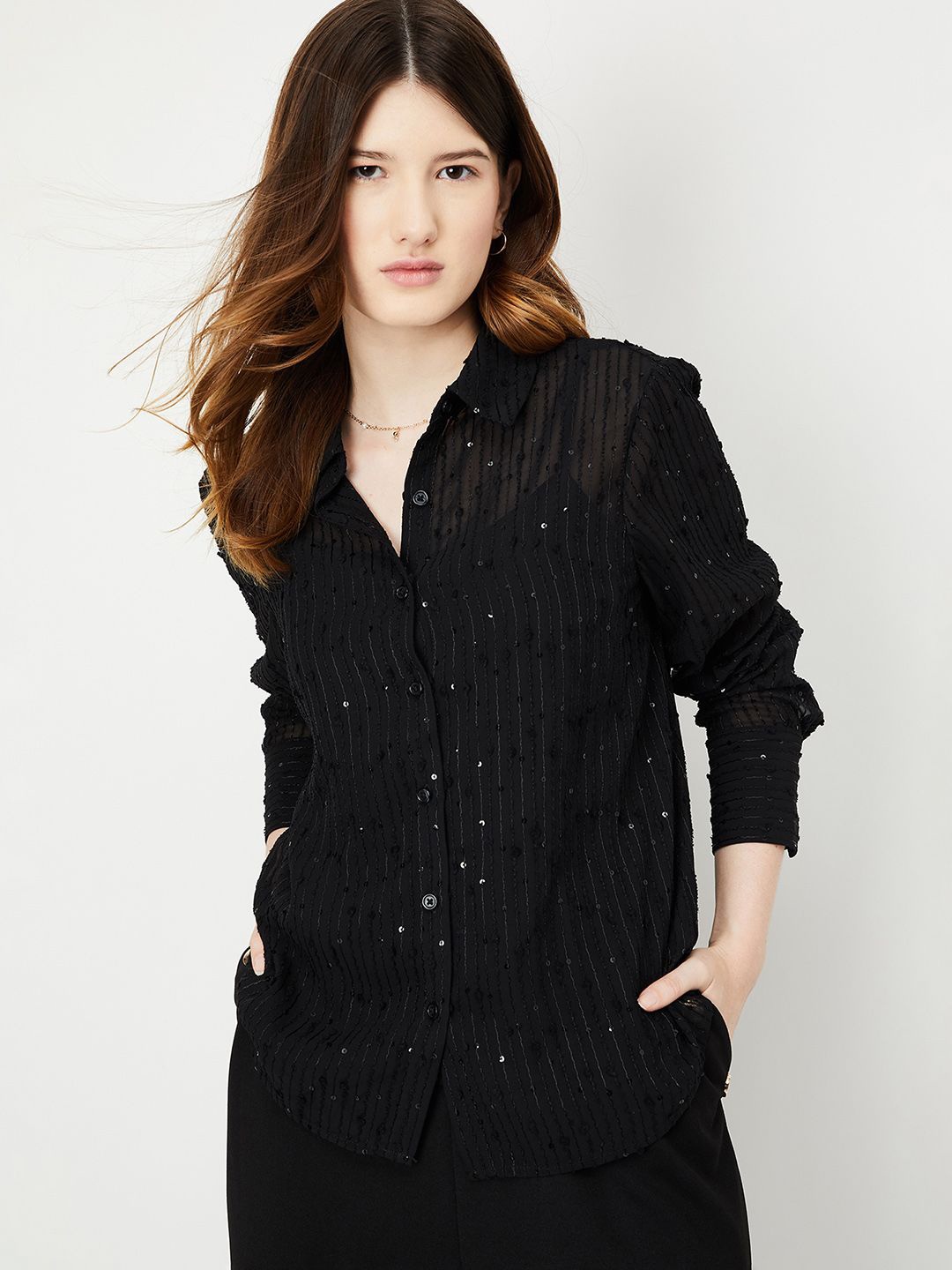 

Max x Kalki Women Embroidered Blouse with Camisole, Black