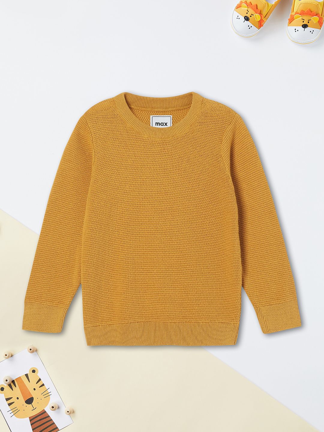 

max Boys Cotton Round Neck Pullover Sweaters, Yellow