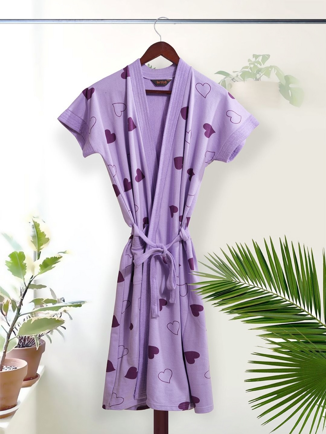 

HotGown Women Printed Bath Robe With Belt, Lavender