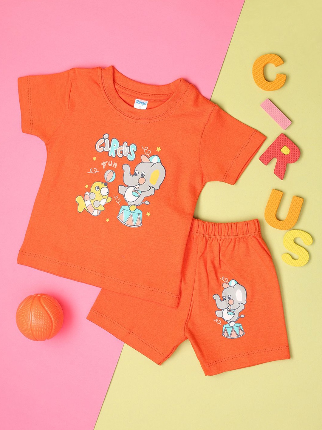 

V-Mart Boys Printed T-shirt with Shorts, Orange