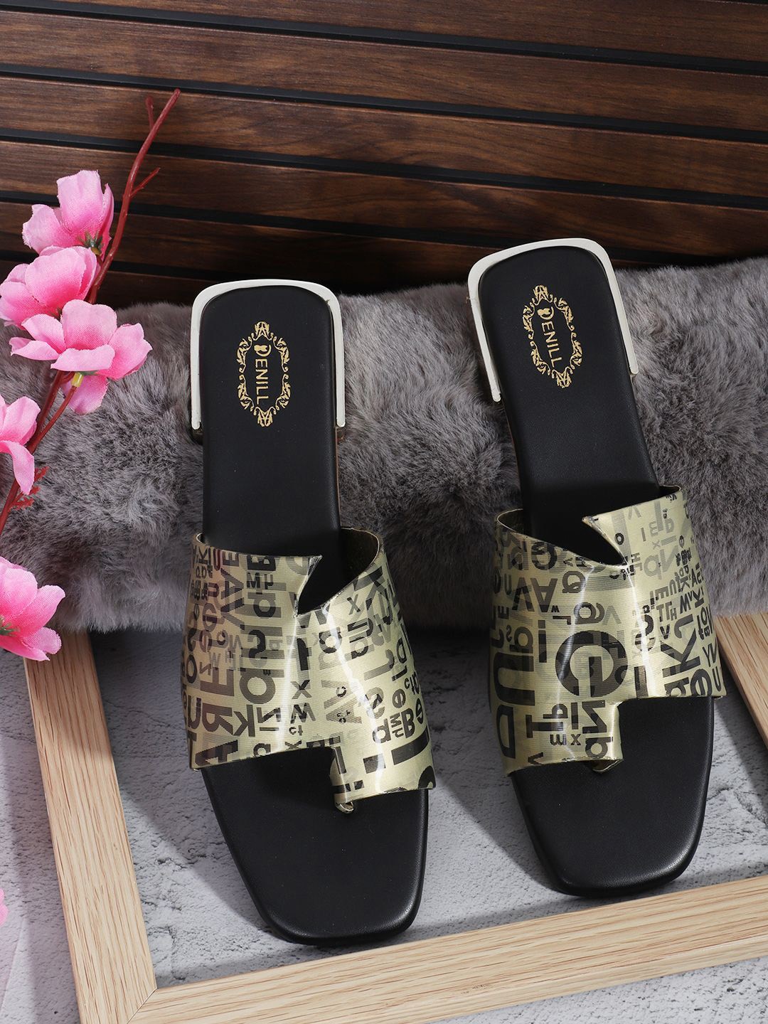 

Denill Women Printed Open Toe Flats, Gold