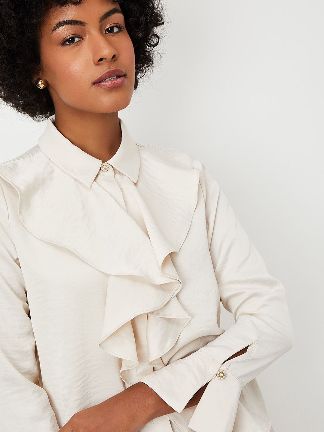 

Max x Kalki Women Solid Ruffle Blouse, White