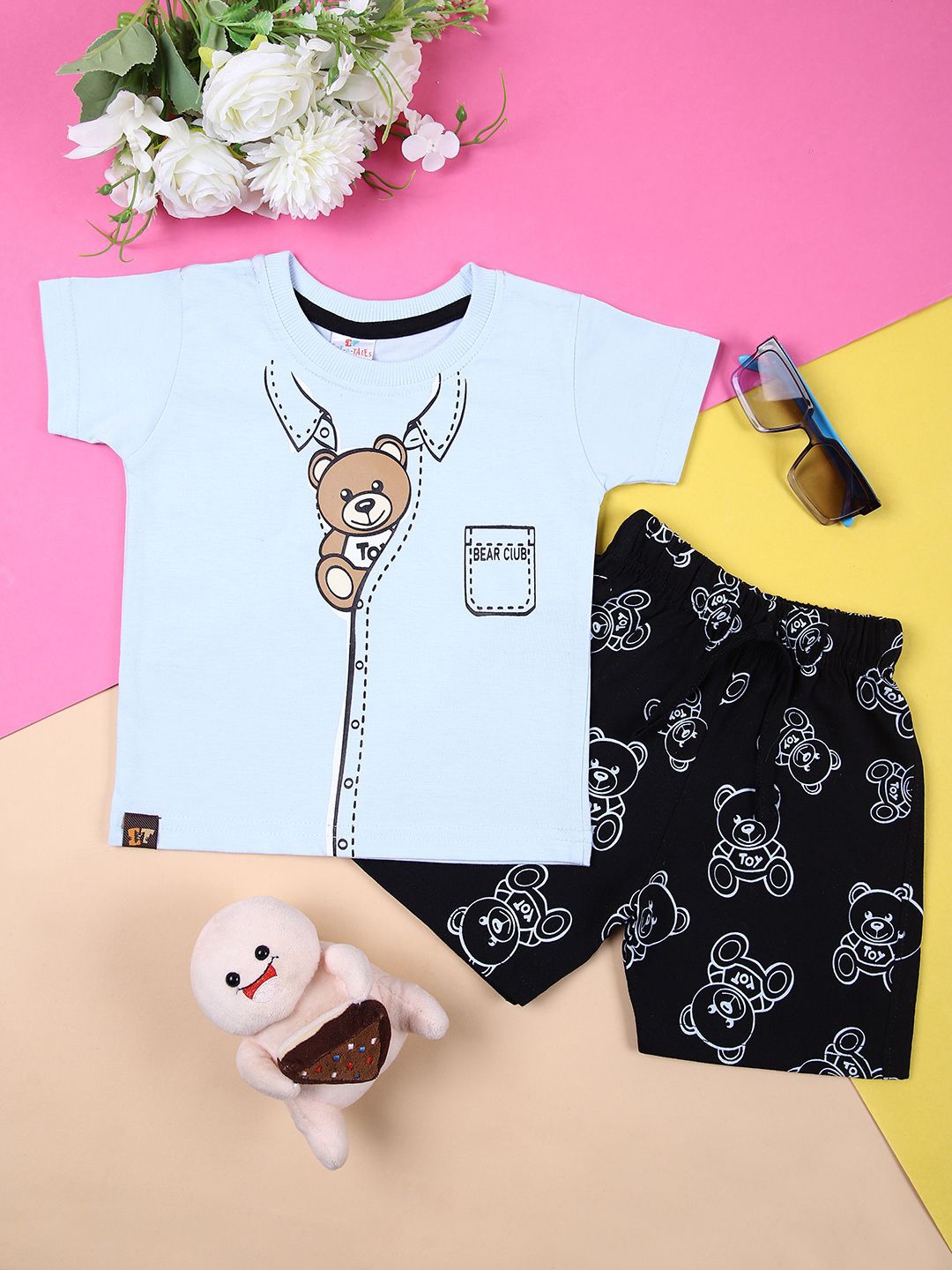 

V-Mart Boys Printed Round Neck Cotton T-shirt With Shorts, Blue