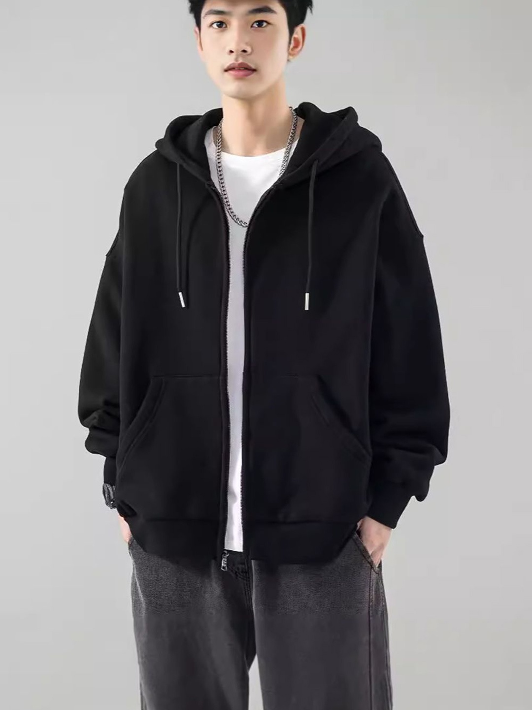 

StyleCast x Revolte Men Solid Hood Front-Open Sweatshirt, Black