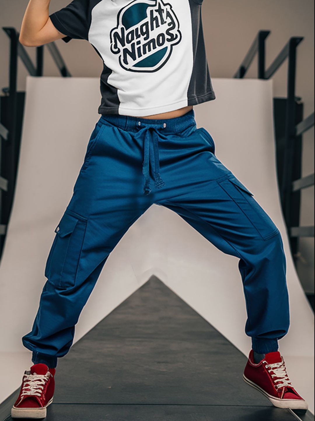 

Naughty Ninos Boys Pure Cotton Mid-Rise Relaxed Cargos Trousers, Teal