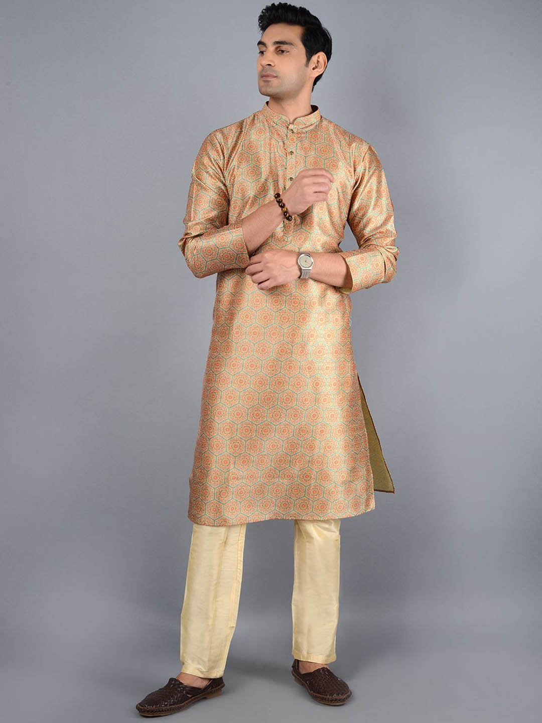 

azania Ethnic Motifs Printed Regular Straight Kurta with Churidar, Orange