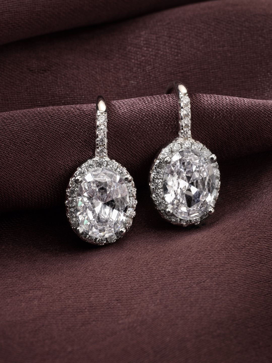 

PANASH 925 Sterling Silver Rhodium-Plated Solitaire CZ-Studded Earrings