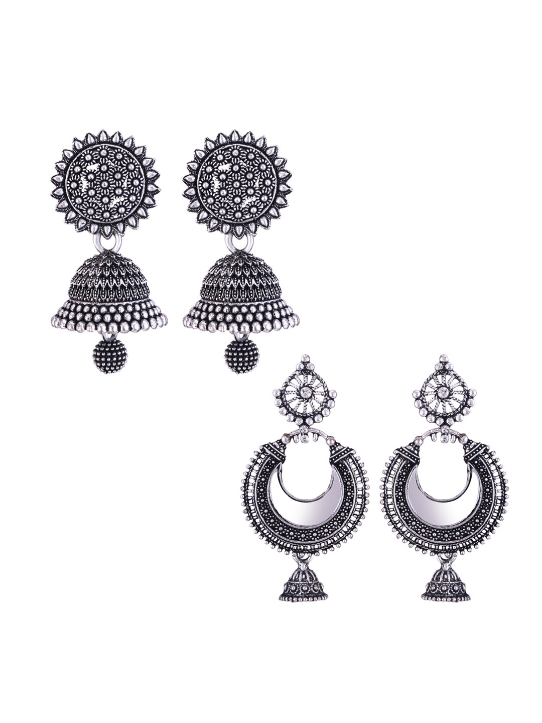 

DIVASTRI Peacock Shaped Jhumkas Earrings, Silver