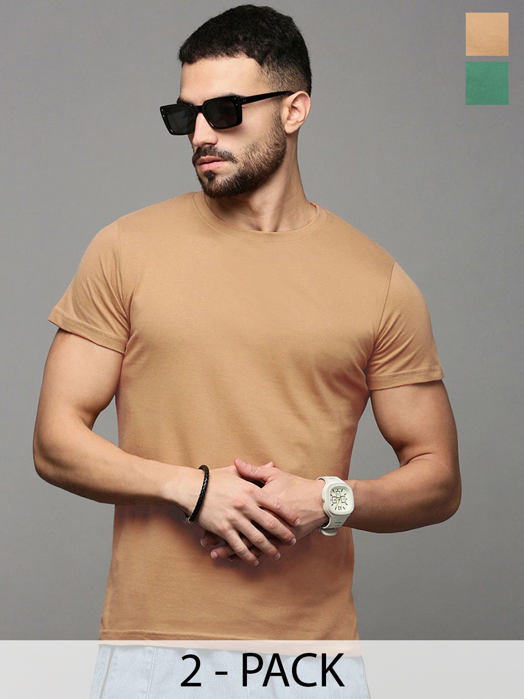 

ETC Pack Of 2 Pure Cotton Men T-shirt, Tan