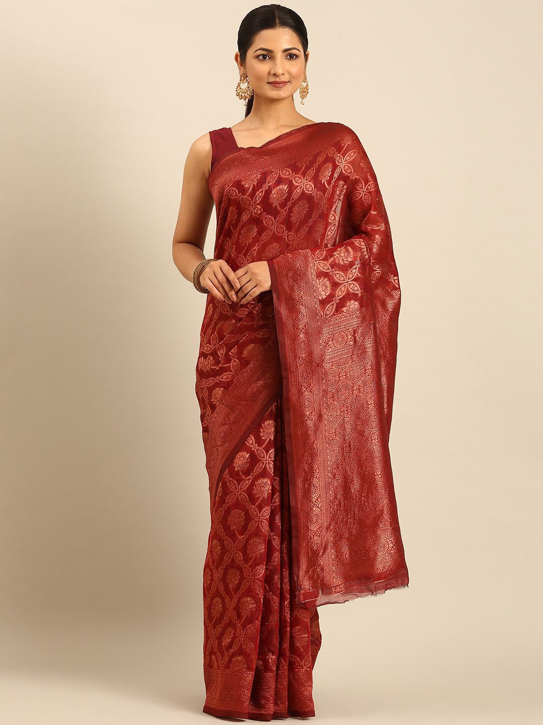 

Ishin Woven Design Zari Saree With Blouse Piece, Maroon