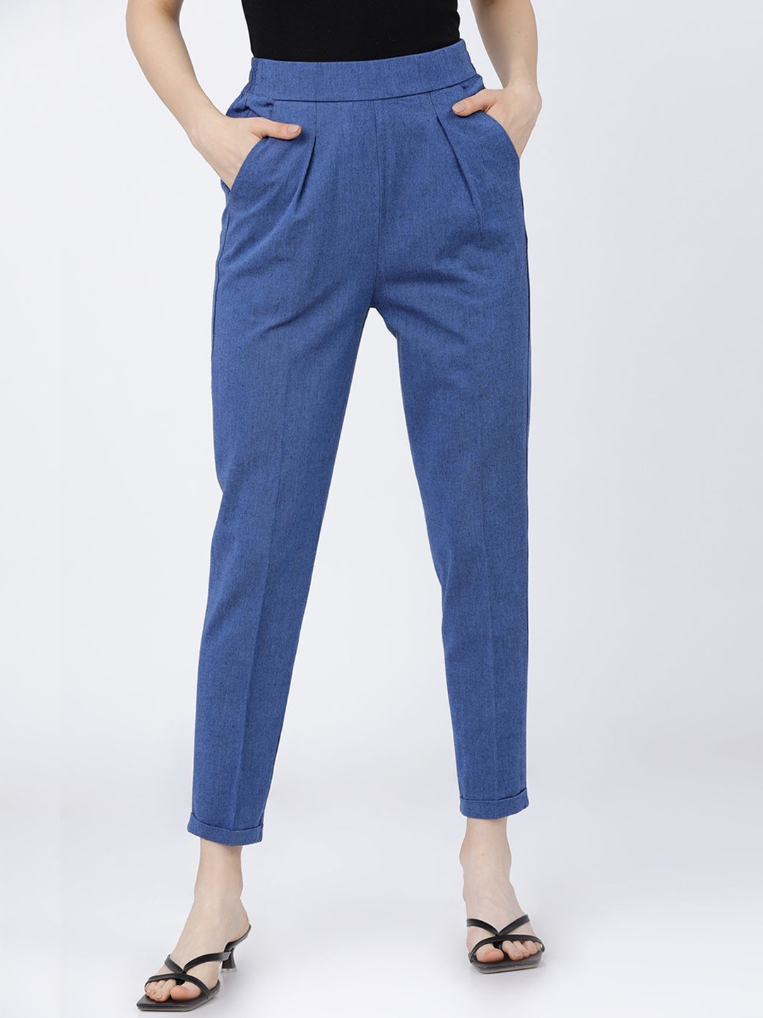 

Tokyo Talkies Women High-Rise Straight Fit Trousers, Blue