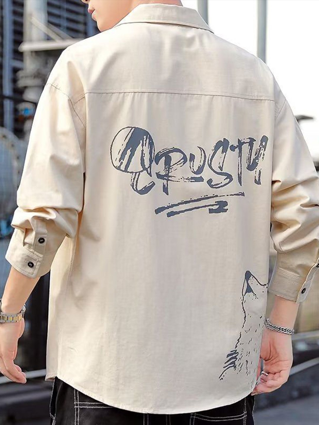 

StyleCast Men Spread Collar Typography Printed Casual Shirt, Cream