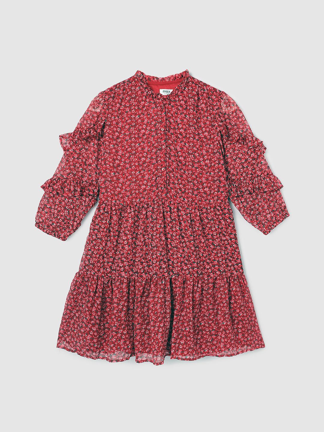 

max Girls Floral Print A-Line Dress, Red