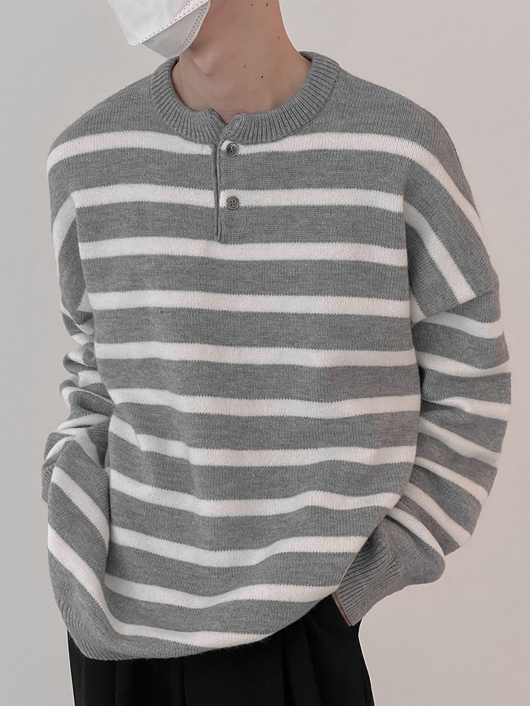 

StyleCast x Revolte Men Striped Pullover, Grey