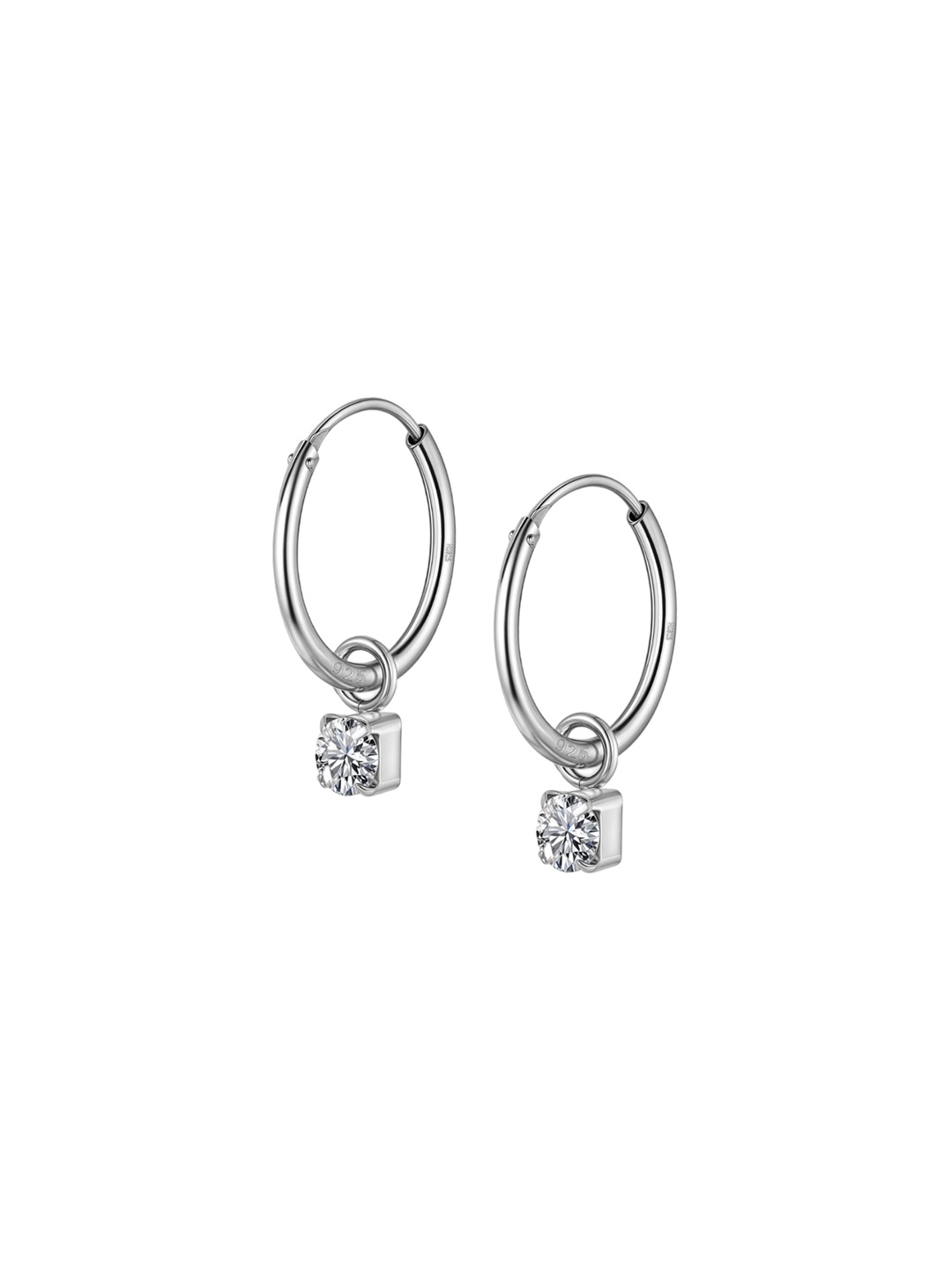 

HighSpark 925 Sterling Silver Cubic Zirconia Solitaire Hoop Earrings