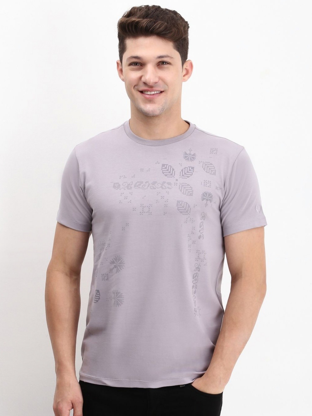 

Allen Solly Men Floral Printed Round Neck Cotton Slim Fit T-shirt, Lavender