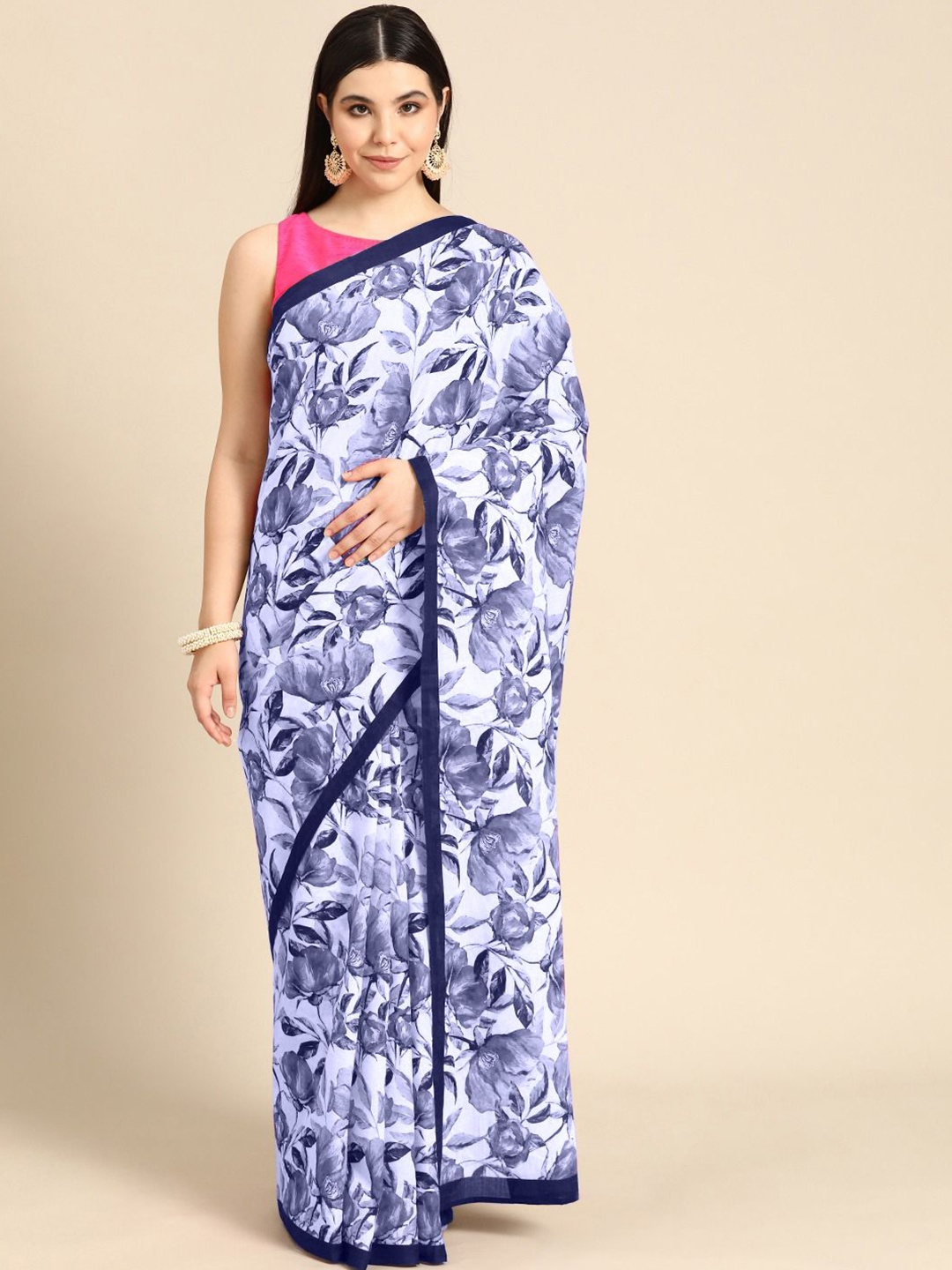 

BUTA BUTI Floral Printed Pure Cotton Saree, Blue