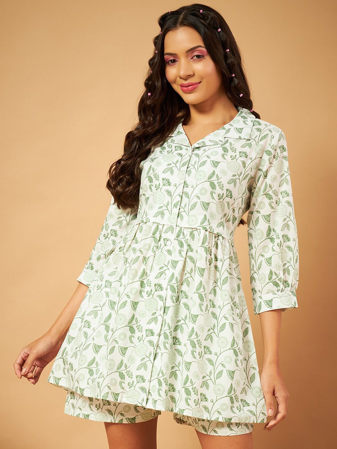 

ETC Women Printed Pure Cotton Night suit, Green