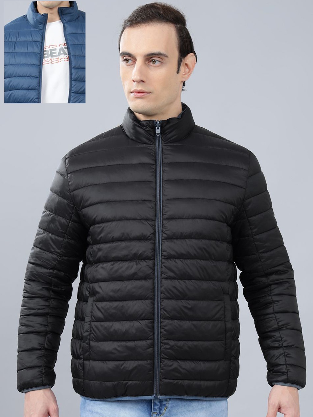 

Cantabil Men Reversible Puffer Winter Jacket, Blue
