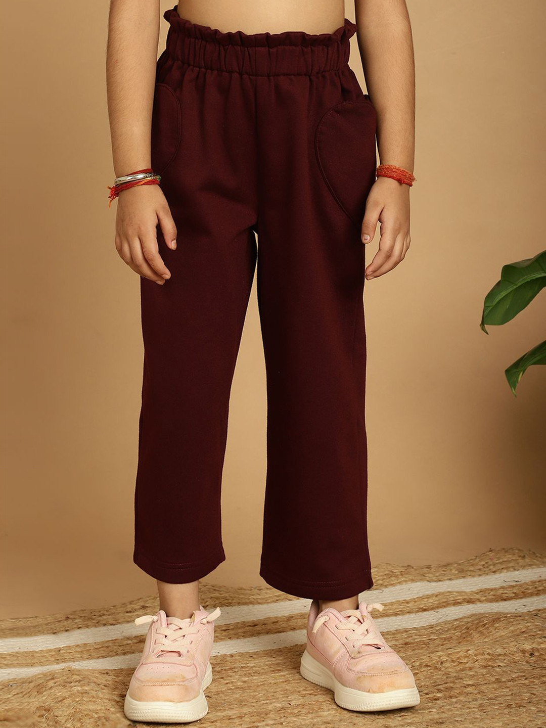 

MINI & MING Girls Relaxed Low-Rise Easy Wash Pleated Trousers, Maroon