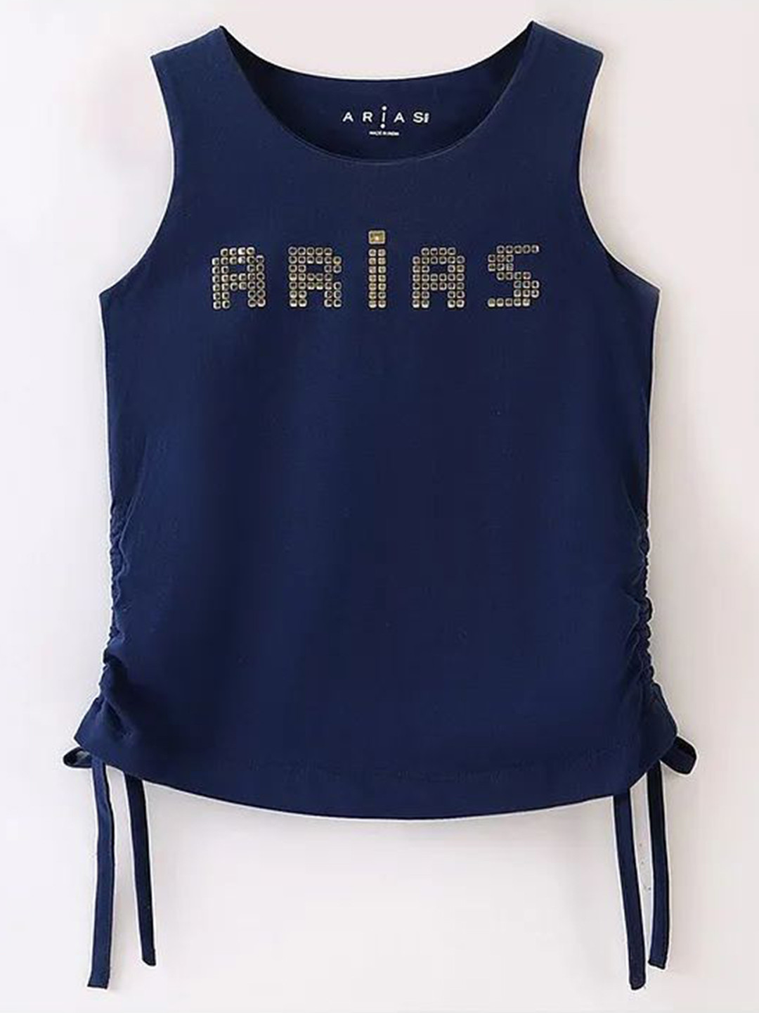 

ARIAS By LARA DUTTA Girls Solid Round Neck Cotton Top, Navy blue