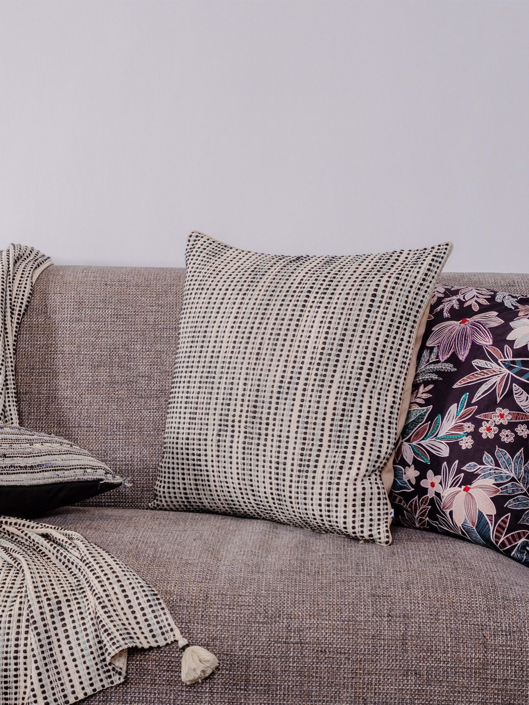 

ONSETHOMES Black Self Design Textured Cushion Cover