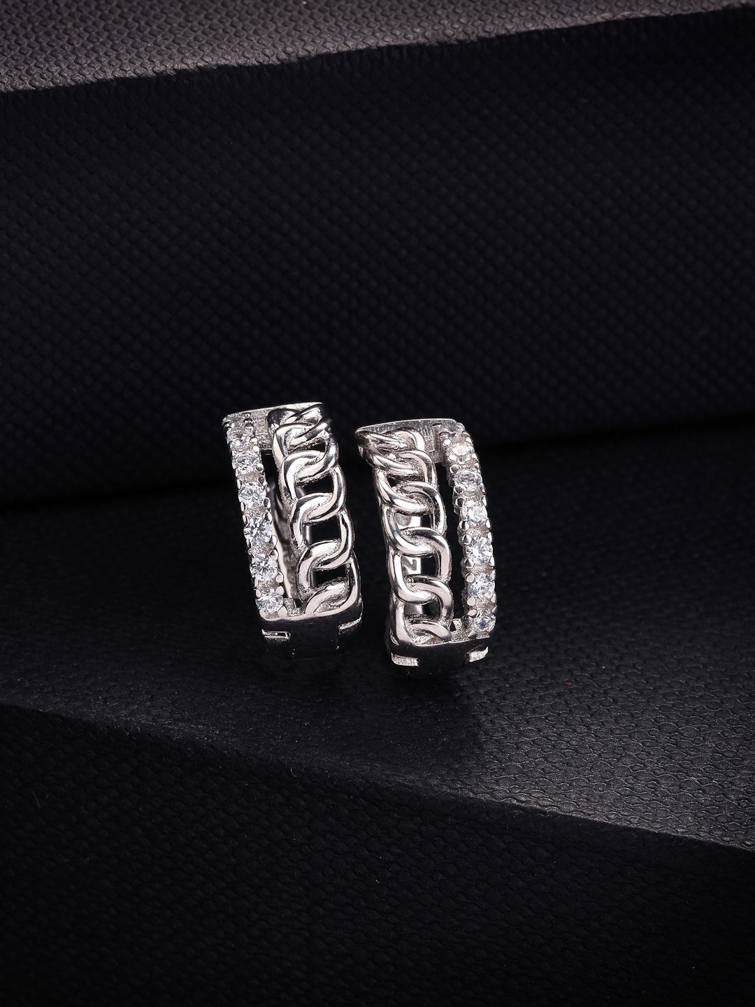 

PANASH 925 Sterling Silver Rhodium-Plated Cubic Zirconia-Studded Hoop