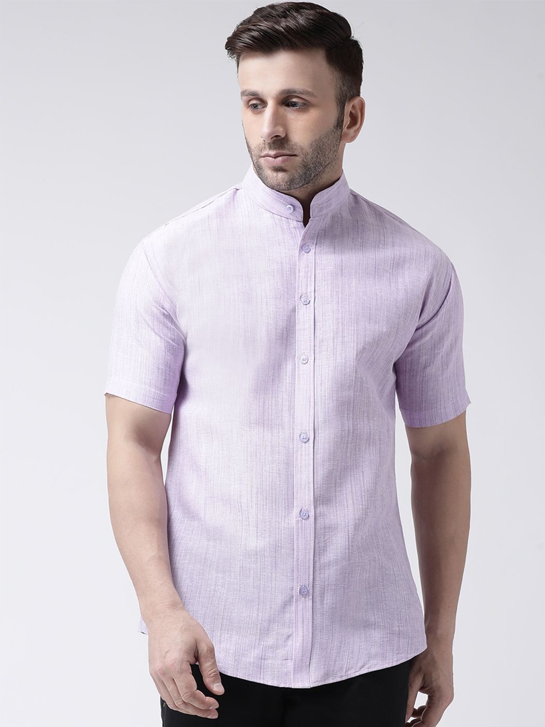 

KLOSET BY RIAG Men Classic Band Collar Textured Cotton Casual Shirt, Pink