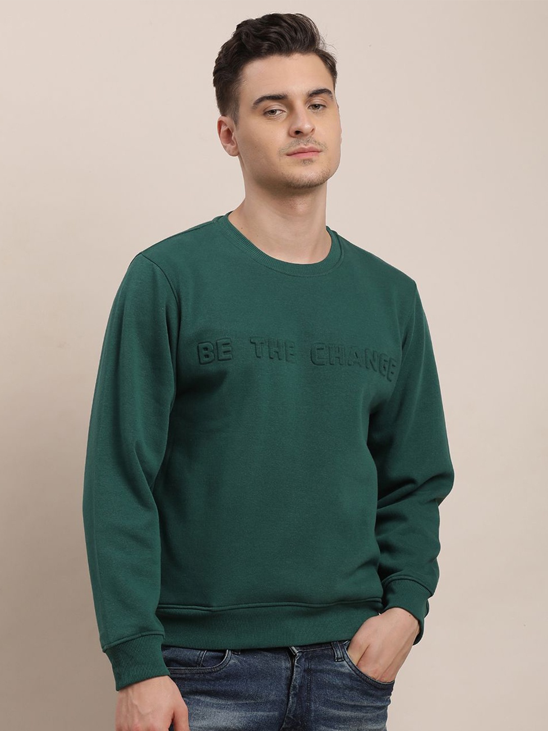 

Turtle Men Typography Printed Round Neck Cotton Pullover Sweatshirt, Green