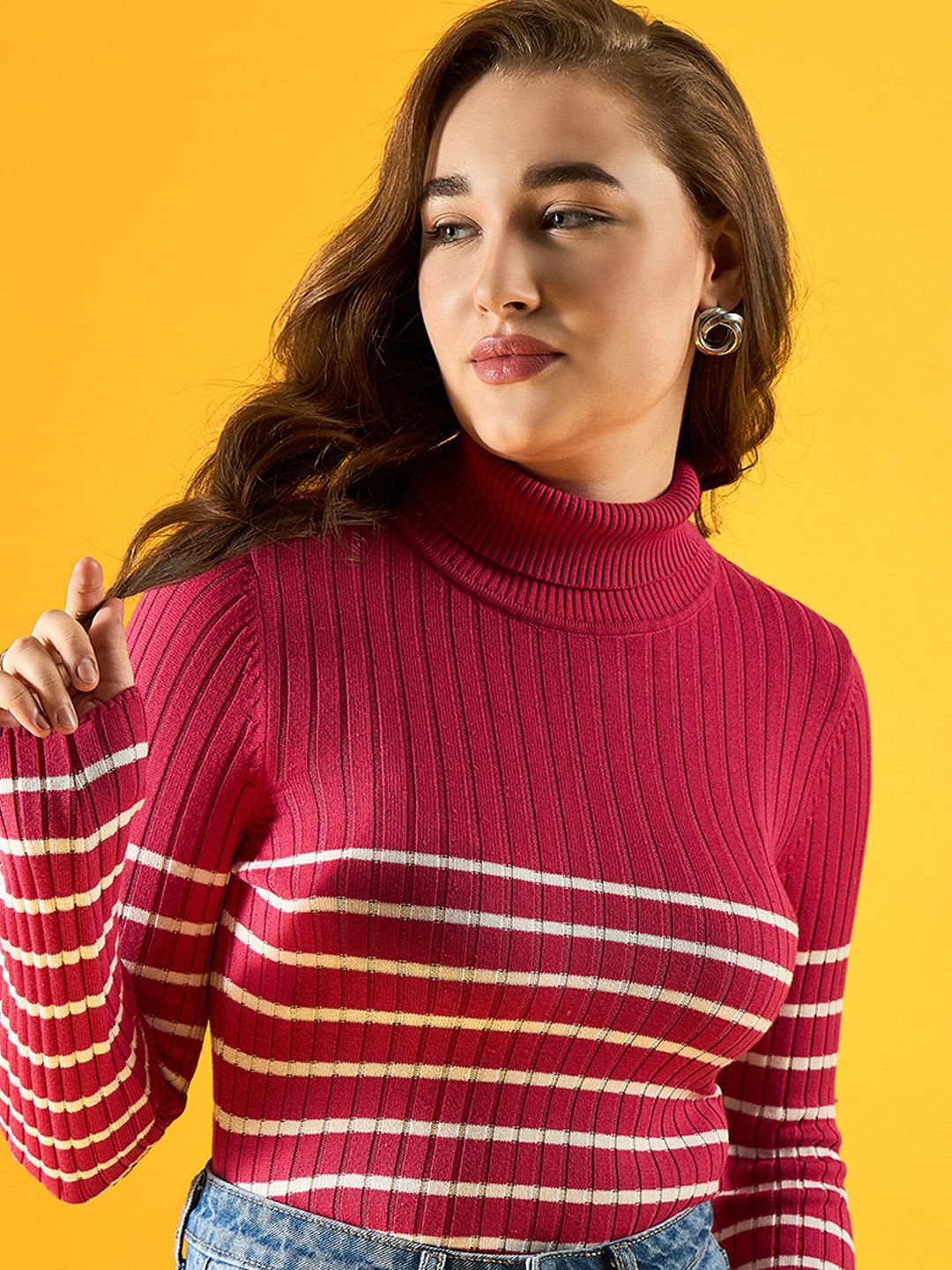 

98 Degree North Women Striped Pullover, Pink