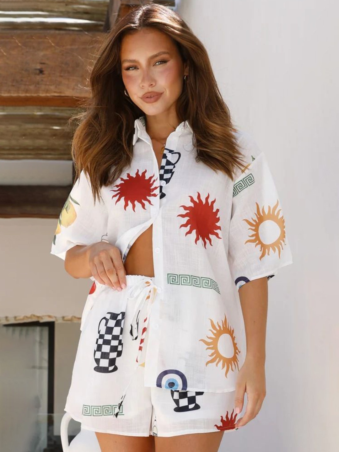 

MIAKEE Rubyus Printed Shirt With Short, White